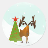 Kerstmis Elk Holiday Pine Tree Ronde Sticker (Voorkant)