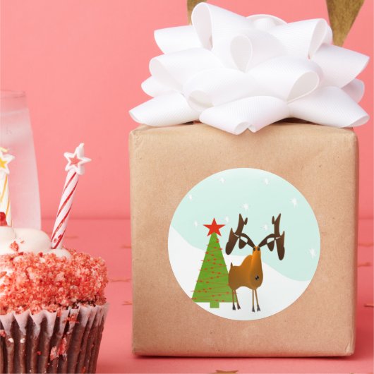 Kerstmis Elk Holiday Pine Tree Ronde Sticker (Feest)
