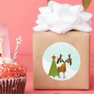 Kerstmis Elk Holiday Pine Tree Ronde Sticker