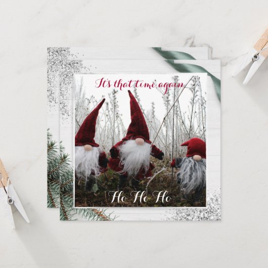 Kerstmis Elves Ho Ho Glitter Fun Flat Kaart (Voorkant / Achterkant in situ)