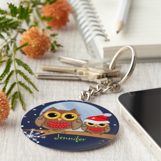 Kerstmis en aangepaste naam sleutelhanger (Zijkant)