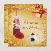 Kerstmis en Baby en theepot Baby shower Kaart (Voorkant / Achterkant)