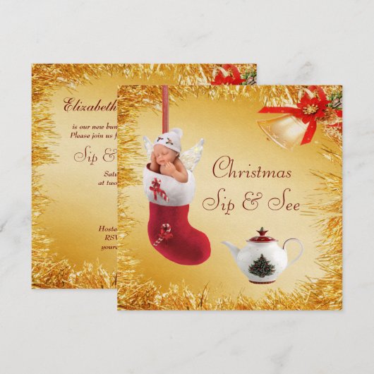 Kerstmis en Baby en theepot Baby shower Kaart (Voorkant / Achterkant)