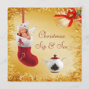Kerstmis en Baby en theepot Baby shower Kaart