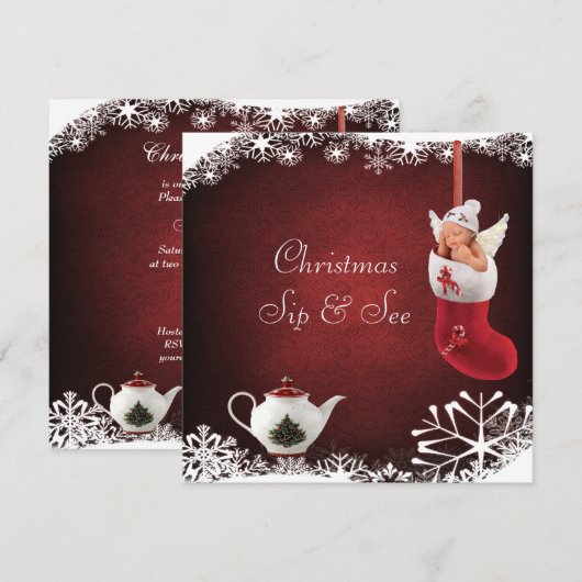 Kerstmis en Baby en theepot Baby shower Kaart (Voorkant / Achterkant)