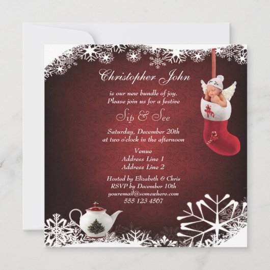 Kerstmis en Baby en theepot Baby shower Kaart (Achterkant)