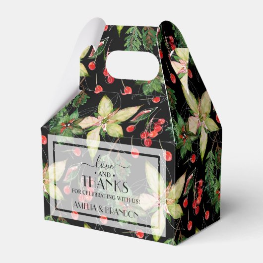 Kerstmis en Berries op zwart Bedankdoosjes (Voorkant Zijde)