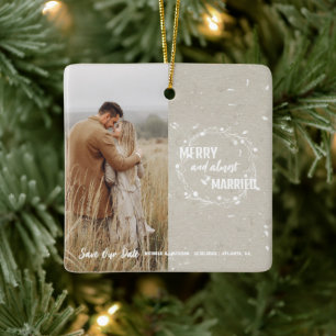 Kerstmis en bijna getrouwd Save The Date aandenken Keramisch Ornament