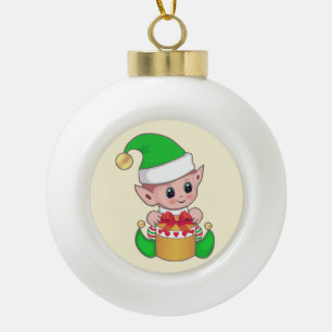 Kerstmis en cadeaudoos op ivoor keramische bal ornament