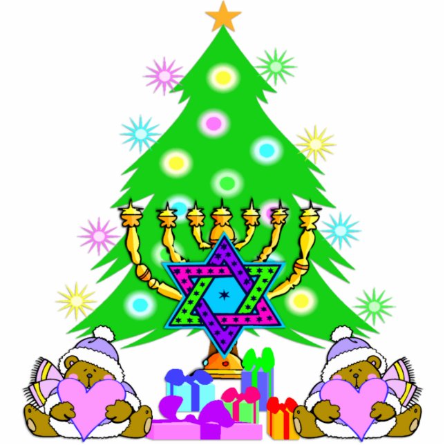 Kerstmis en Chanukah Together Fotobeeldje Ornament (Voorkant)