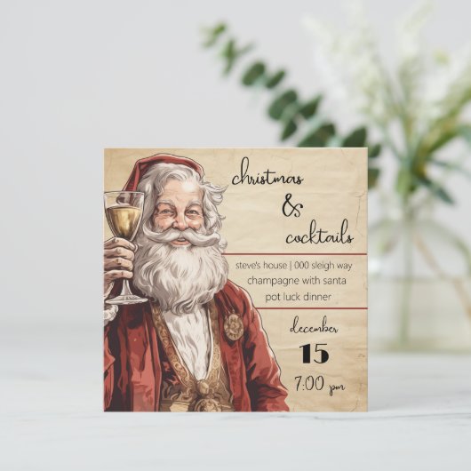 Kerstmis en Cocktails met Santa Party Kaart (Staand voorkant)