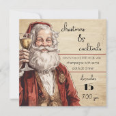 Kerstmis en Cocktails met Santa Party Kaart (Voorkant)