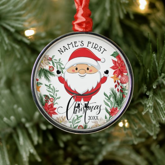 Kerstmis en de eerste kerstdag van Poinsettia Baby Metalen Ornament (Boom)