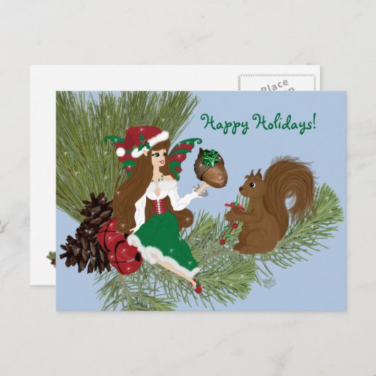 Kerstmis en eekhoorn Briefkaart met cadeau (Voorkant / Achterkant)