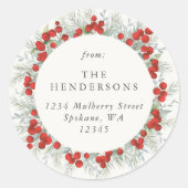 Kerstmis en feestdag Rood Berries Terug Adres labe Ronde Sticker (Voorkant)