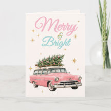 Kerstmis en Fel Roze Retro Auto Vintage Kerst