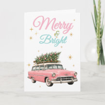 Kerstmis en Fel Roze Retro Auto Vintage Kerstmis