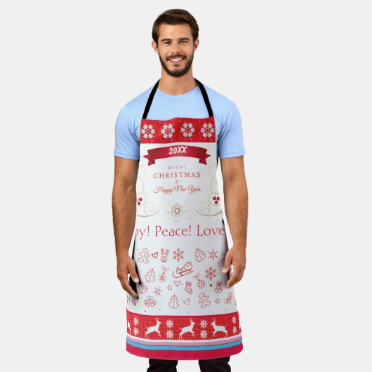 Kerstmis en Gelukkig Nieuwjaar 20XX! Aangepaste XM Schort (Gedragen)