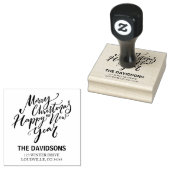 Kerstmis en Gelukkig Nieuwjaar Script Monogram Rubberstempel (Gestempeld)