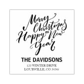 Kerstmis en Gelukkig Nieuwjaar Script Monogram Rubberstempel (Afrduk)