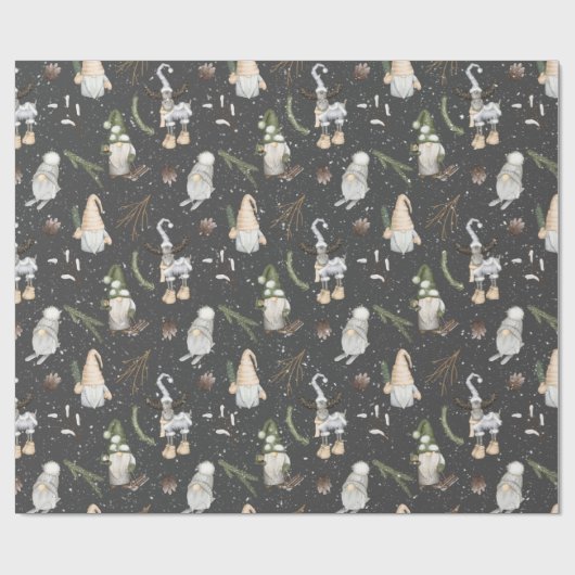 Kerstmis en gnomen cadeaupapier (Vlak)