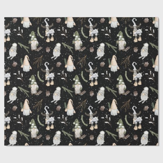 Kerstmis en gnomen cadeaupapier (Vlak)