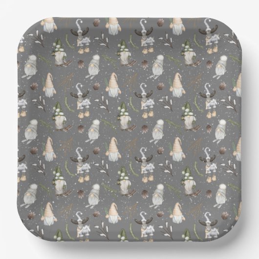 Kerstmis en gnomen papieren bordje (Voorkant)