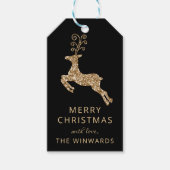 Kerstmis en gouden rendierrendierziekte cadeaulabel (Voorkant)