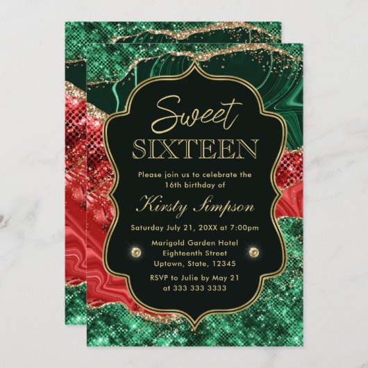 Kerstmis en goudglitter Sweet 16 Kaart (Voorkant / Achterkant)