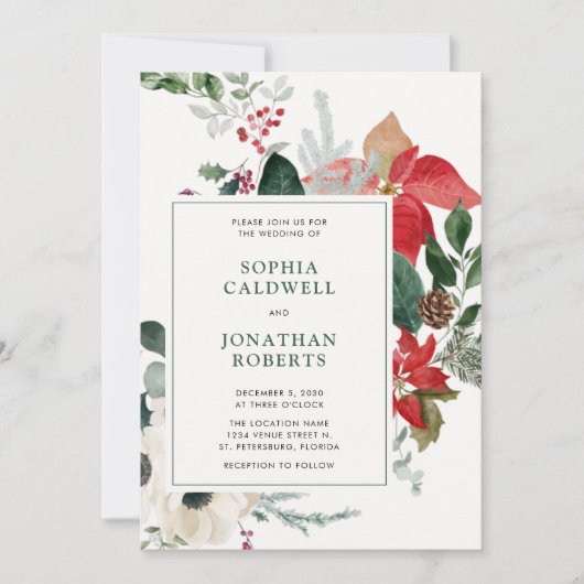 Kerstmis en groene QR-code bruiloft Kaart (Voorkant)