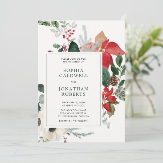 Kerstmis en groene QR-code bruiloft Kaart (Staand voorkant)