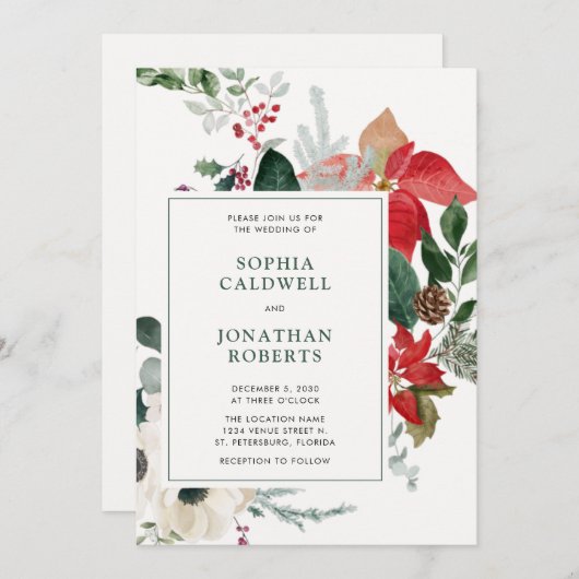 Kerstmis en groene QR-code bruiloft Kaart (Voorkant / Achterkant)