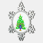 Kerstmis en Hanukkah Interreligieus Tin Sneeuwvlok Ornament (Rechts)