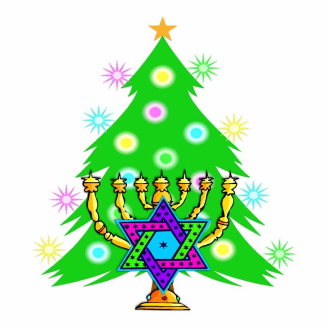 Kerstmis en Hanukkah samen Fotobeeldje Ornament (Voorkant)