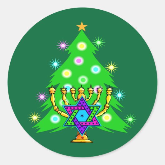 Kerstmis en Hanukkah samen Ronde Sticker (Voorkant)