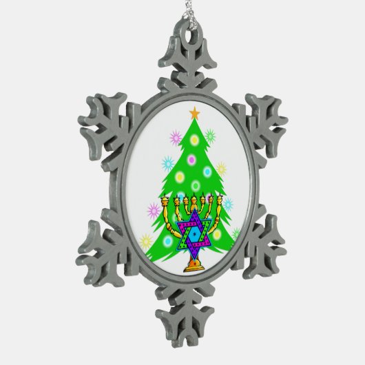 Kerstmis en Hanukkah Tin Sneeuwvlok Ornament (Links)