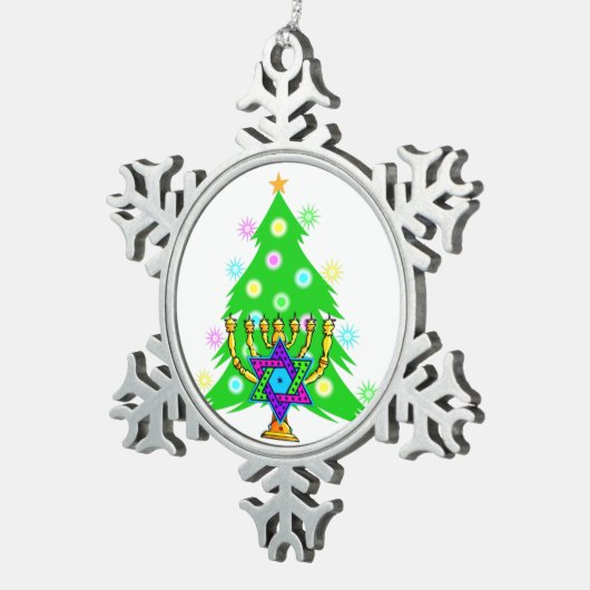 Kerstmis en Hanukkah Tin Sneeuwvlok Ornament (Rechts)