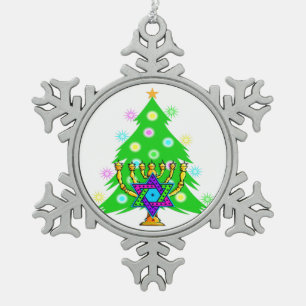 Kerstmis en Hanukkah Tin Sneeuwvlok Ornament