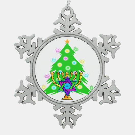 Kerstmis en Hanukkah Tin Sneeuwvlok Ornament (Voorkant)