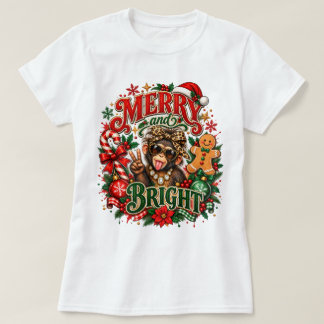 Kerstmis en helder Sassy Monkey Kerstshirt, Gesned T-shirt