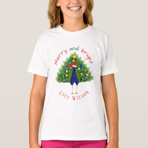 Kerstmis en helder vakantie kerstboom pauw t-shirt