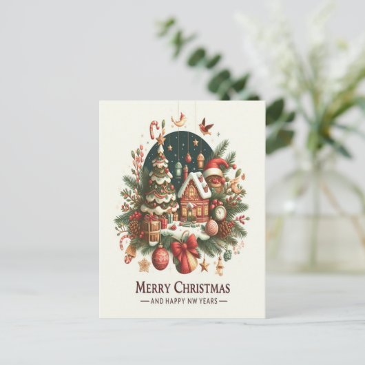 Kerstmis en het nieuwe jaar. briefkaart (Staand voorkant)