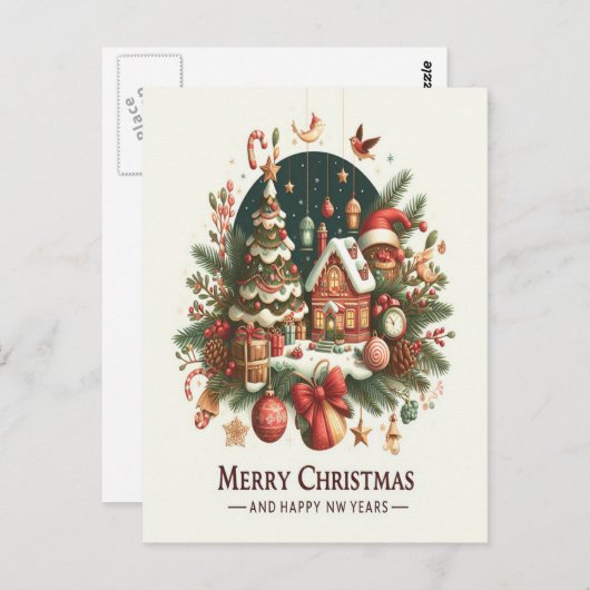 Kerstmis en het nieuwe jaar. briefkaart (Voorkant / Achterkant)