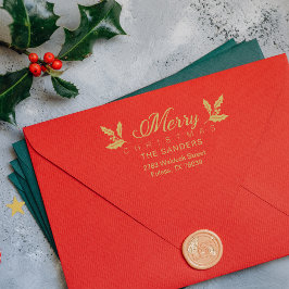 Kerstmis en Holly Whimsical Script Return-adres Rubberstempel