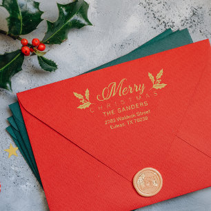 Kerstmis en Holly Whimsical Script Return-adres Rubberstempel