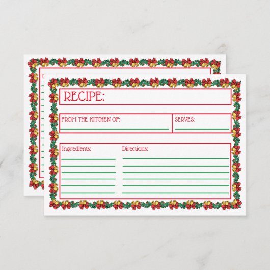 Kerstmis en Kaart voor het recept van Garland (Voorkant / Achterkant)
