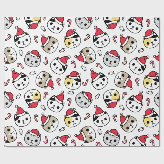Kerstmis en Kat met snoepsnoeren Cadeaupapier (Vlak)