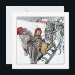 Kerstmis en Kersti op Sleigh Ride Feestdagenkaart<br><div class="desc">waterverf voor de feestdagen. Klein meisje en Tomten of Julenisse in een slee die door jul-geiten wordt getrokken. Mooie kunst van de Zweedse schilder en illustrator Carl Larsson.</div>