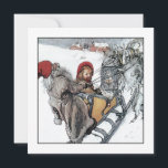Kerstmis en Kersti op Sleigh Ride Feestdagenkaart<br><div class="desc">waterverf voor de feestdagen. Klein meisje en Tomten of Julenisse in een slee die door jul-geiten wordt getrokken. Mooie kunst van de Zweedse schilder en illustrator Carl Larsson.</div>