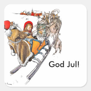 Kerstmis en Kersti op Sleigh Ride Vierkante Sticker